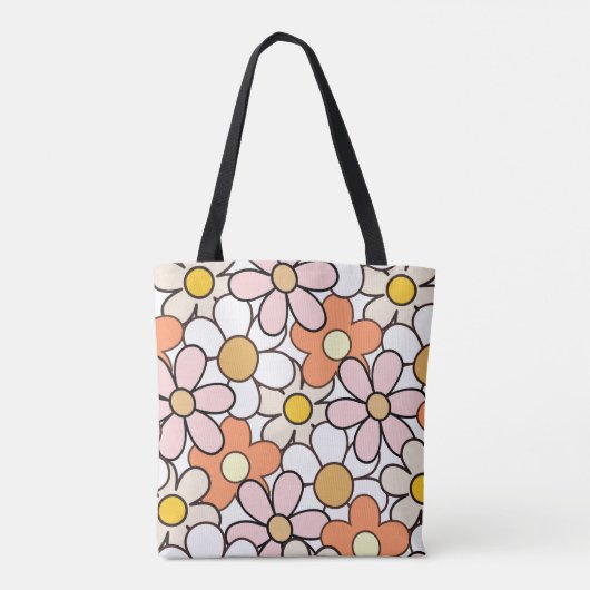 Flower Power Canvas tas | Retro 70s Groovy Bloemen (Achterkant)