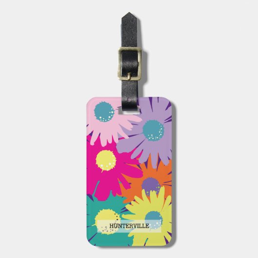 Flower Power Daisy Retro 60s Geïnspireerd Bold Flo Bagagelabel (Voorkant verticaal)
