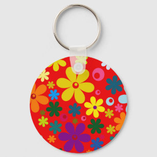 FLOWER POWER (een retrokleurig bloemontwerp) ~~ Sleutelhanger