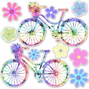 Flower Power-fietsen en bloemen Sticker