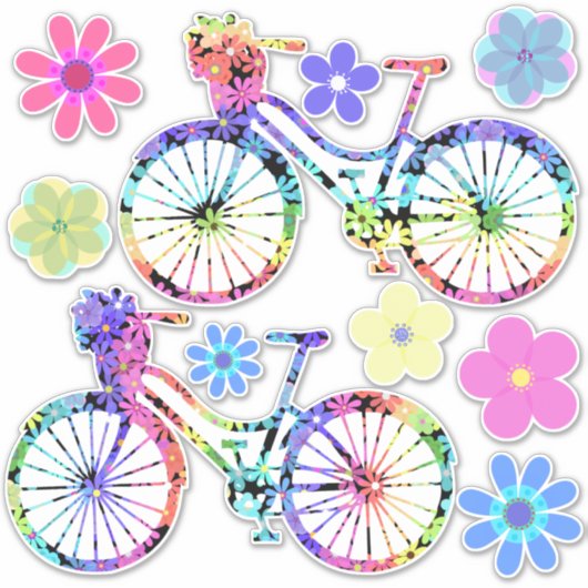 Flower Power-fietsen en bloemen Sticker (Voorkant)