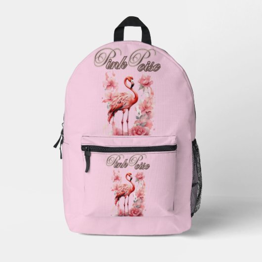 Flower Power Flamingo | Roze & Bloemontwerp Bedrukte Rugzak (Voorkant)