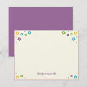 Flower Power Flat Thank You Card - Paarse Bedankkaart (Voorkant / Achterkant)