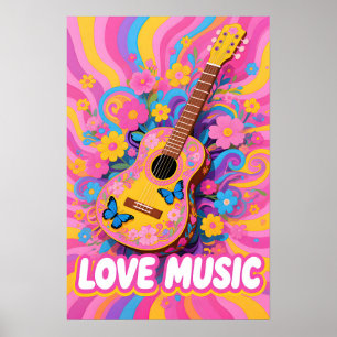 Flower Power Gitaar Pop Art Poster