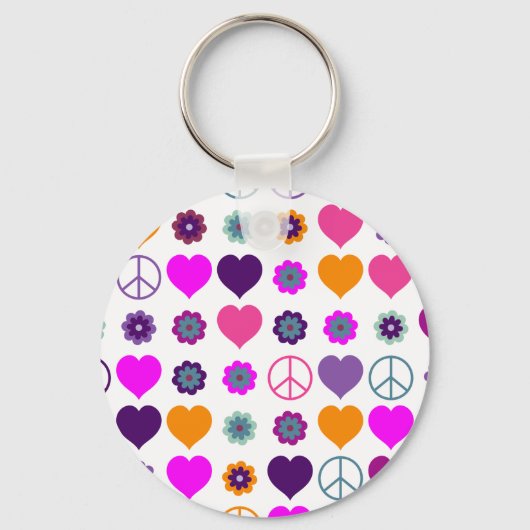 Flower Power Hart Vrede Patroon + jouw achtergrond Sleutelhanger (Voorkant)