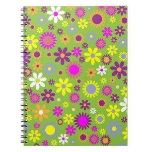 Flower Power Helder Groen Patroon Notitieboek