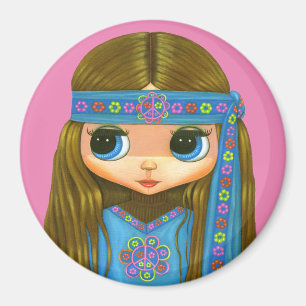 Flower Power Hippie Chick Headband Big Eyes Cute Magneet