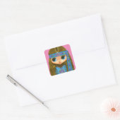 Flower Power Hippie Chick Headband Big Eyes Cute Vierkante Sticker (Envelop)