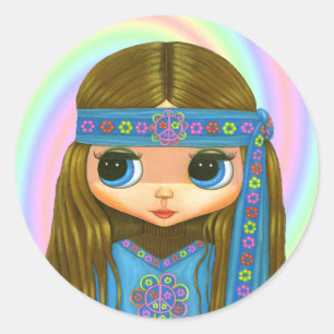 Flower Power Hippie Doll Sticker