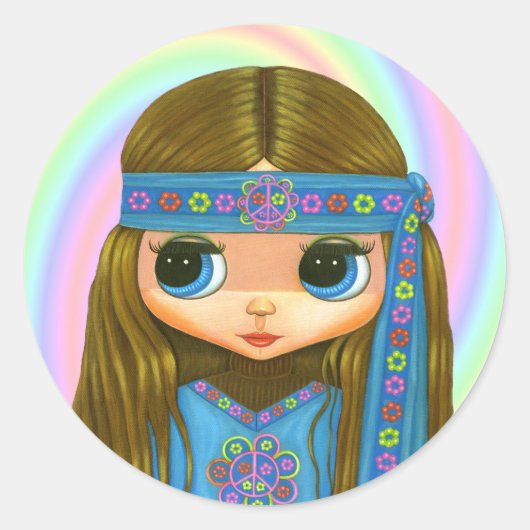 Flower Power Hippie Doll Sticker (Voorkant)