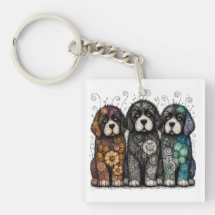 Flower Power Newfies Sleutelhanger
