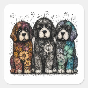 Flower Power Newfies Vierkante Sticker