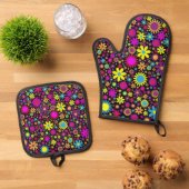 Flower Power Ovenwant & Pannenlap Set (Top down)
