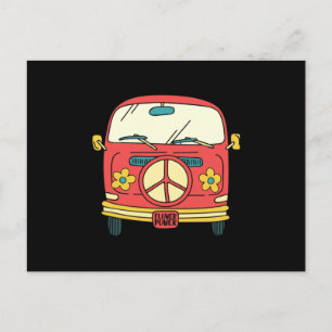 Flower Power Peace Sign Vintage Microbus Van Aankondigingskaart