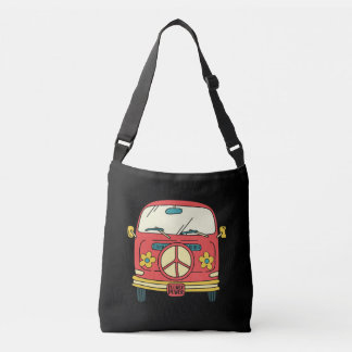 Flower Power Peace Sign Vintage Microbus Van Crossbody Tas