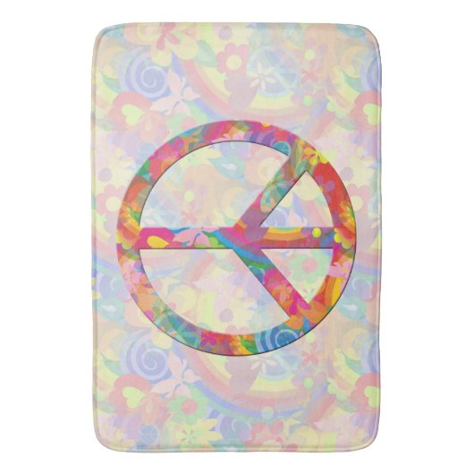 Flower Power Peace-teken I + uw backgr. en ideeën Badmat (Voorkant Verticaal)