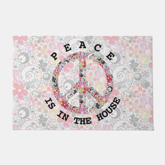 Flower Power Peace-teken I + uw backgr. en ideeën Deurmat (Voorkant)