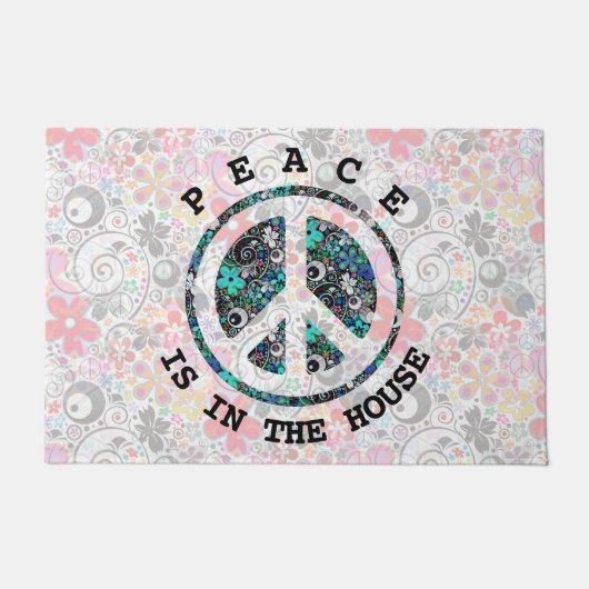 Flower Power Peace-teken II + uw backgr. en ideeën Deurmat (Voorkant)