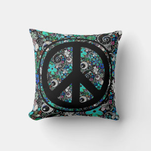 Flower Power Peace-teken II + uw backgr. en ideeën Kussen