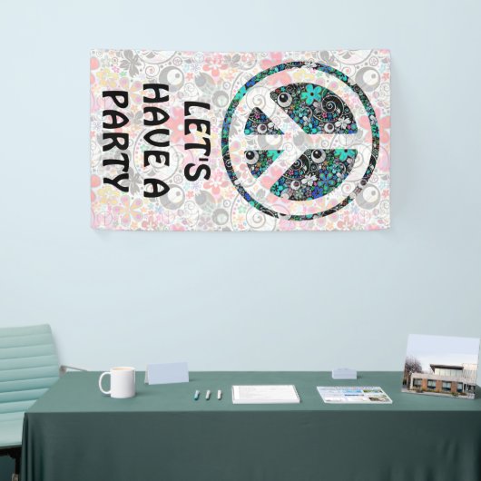 Flower Power Peace-teken II + uw backgr. en ideeën Spandoek (Beurs)