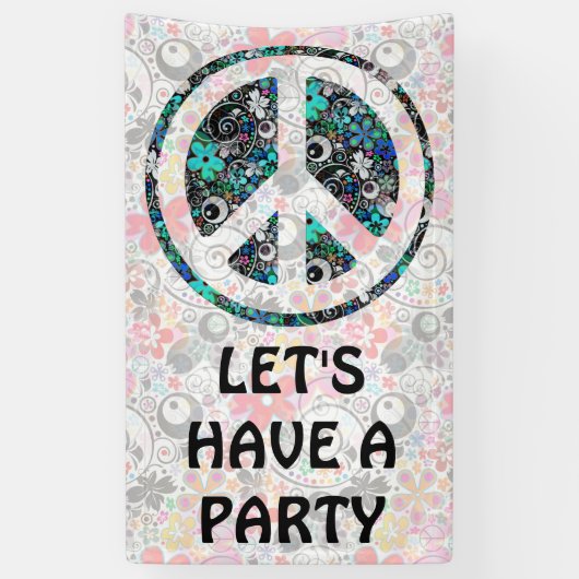 Flower Power Peace-teken II + uw backgr. en ideeën Spandoek (Verticaal)