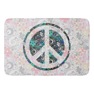 Flower Power Peace-teken III + uw backgr. en idee Badmat