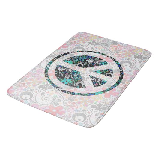 Flower Power Peace-teken III + uw backgr. en ideeë Badmat (Gekanteld)