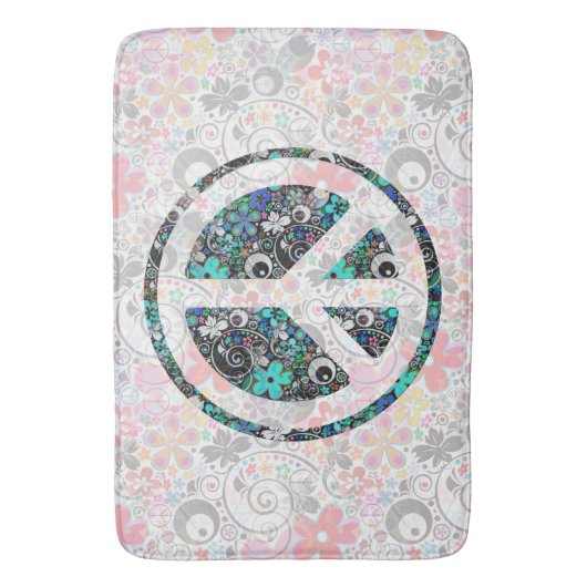 Flower Power Peace-teken III + uw backgr. en ideeë Badmat (Voorkant Verticaal)