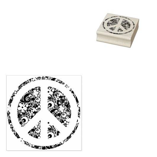 Flower Power Peace-teken III + uw backgr. en ideeë Rubberstempel (Gestempeld)