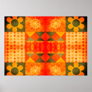 Flower Power Retro 1970s Design en Kleuren op Muur Poster