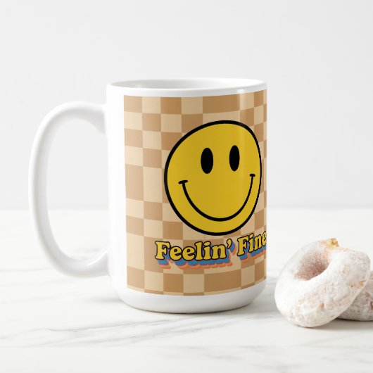 Flower Power Retro Daisy Sunflower Mug - 70s Koffiemok (Met donut)