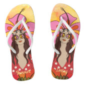Flower Power Retro Hippie Boho 60ste verjaardag Teenslippers (Voetbed)