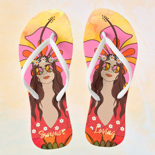 Flower Power Retro Hippie Boho 60ste verjaardag Teenslippers