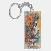Flower Power Retro Mannelijk Portret Acryl Sleutel Sleutelhanger (Voorkant Links)