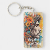 Flower Power Retro Mannelijk Portret Acryl Sleutel Sleutelhanger (Voorkant)