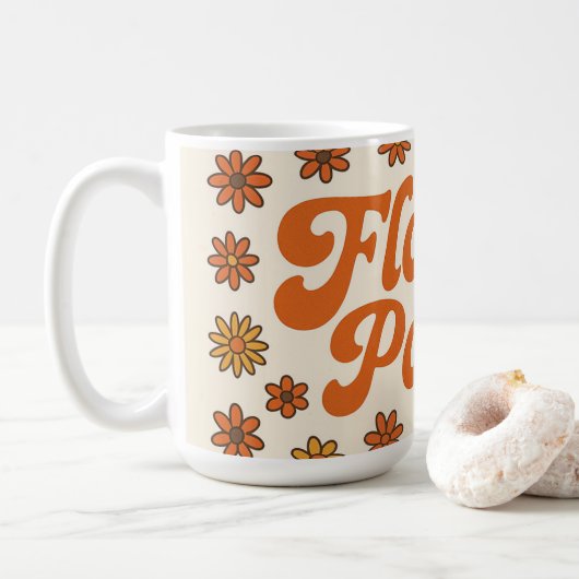 Flower Power Retro Mug – 70s Style Coffee Cup  Koffiemok (Met donut)