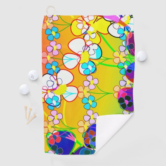 Flower Power Retro Pansies Golfhanddoek (Insitu)