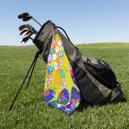 Flower Power Retro Pansies Golfhanddoek (Groen)