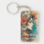 Flower Power Retro Vrouw Portret Acryl Sleutelhang Sleutelhanger (Voorkant)