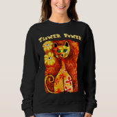Flower Power Retro Whimsical Cat Kat Sinaasappel R Trui (Voorkant)