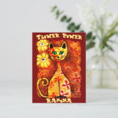 Flower Power Retro Whimsical Cat Personalized Briefkaart (Staand voorkant)