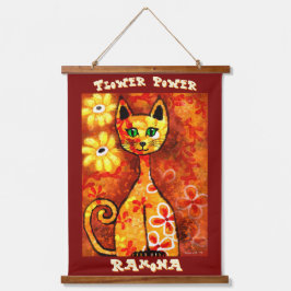 Flower Power Retro Whimsical Cat Personalized Hangend Wandkleed