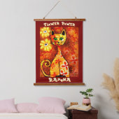 Flower Power Retro Whimsical Cat Personalized Hangend Wandkleed (Slaapkamer)
