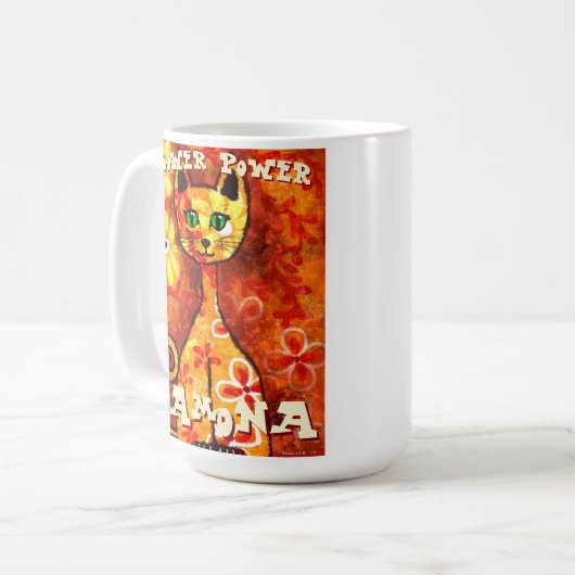 Flower Power Retro Whimsical Cat Personalized Koffiemok (Voorkant links)