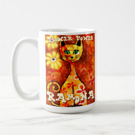Flower Power Retro Whimsical Cat Personalized Koffiemok