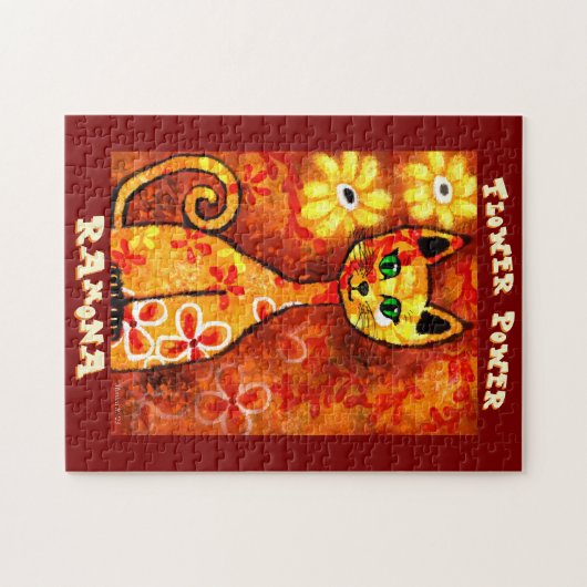 Flower Power Retro Whimsical Cat Personalized Legpuzzel (Horizontaal)
