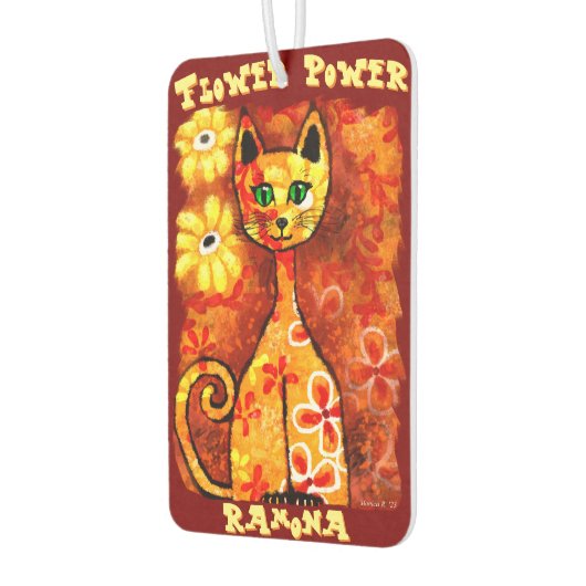Flower Power Retro Whimsical Cat Personalized Luchtverfrisser (Links)
