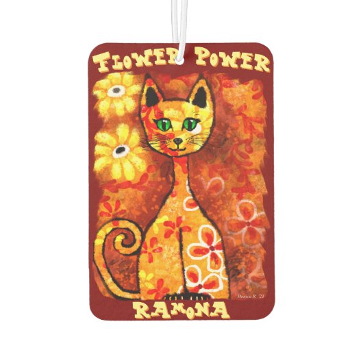 Flower Power Retro Whimsical Cat Personalized Luchtverfrisser (Achterkant)