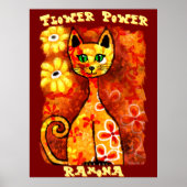 Flower Power Retro Whimsical Cat Personalized Poster (Voorkant)