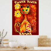 Flower Power Retro Whimsical Cat Personalized Poster (Keuken)